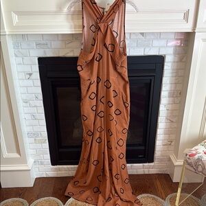 Brown Geometric Maxi Jumpsuit